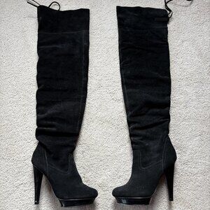 Steve Madden Xenonn Black Suede Over the Knee Platform Boots, 8.5
